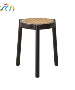 Ghế đẩu Soti mặt tròn Gỗ phối mây mắt cáo phong cách Bắc Âu