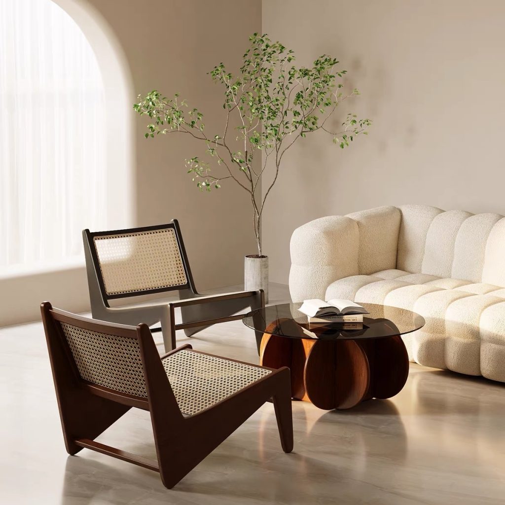 Ghế thư giãn Kangaroo gỗ phối mây phong cách Retro