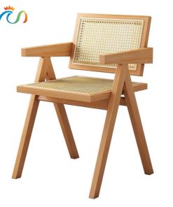 Ghế ăn, ghế cafe Jeanneret gỗ phối mây phong cách Bắc Âu