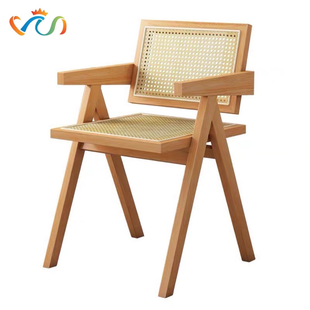 Ghế ăn, ghế cafe Jeanneret gỗ phối mây phong cách Bắc Âu