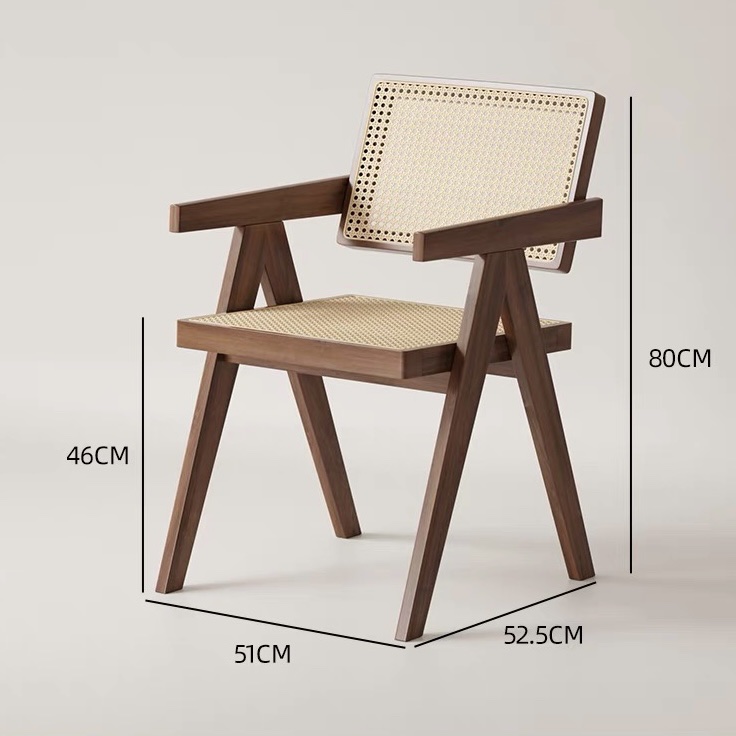 Ghế ăn, ghế cafe Jeanneret gỗ phối mây phong cách Bắc Âu