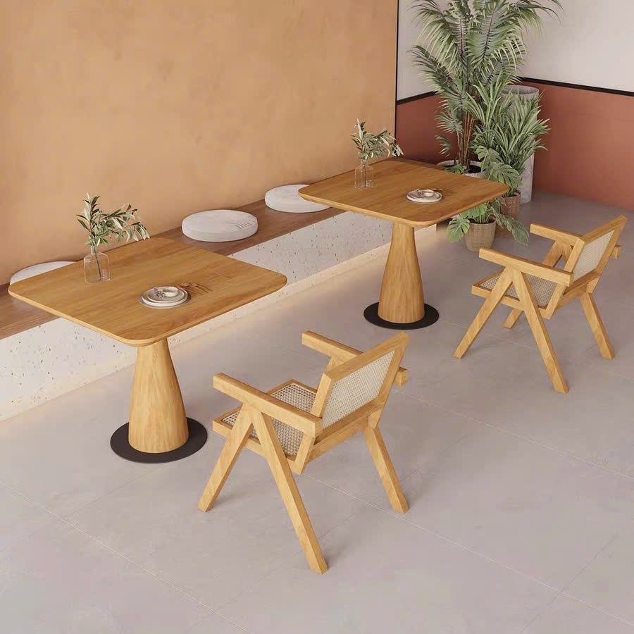 Ghế ăn, ghế cafe Jeanneret gỗ phối mây phong cách Bắc Âu