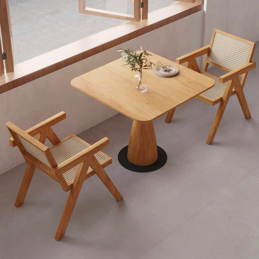 Ghế ăn, ghế cafe Jeanneret gỗ phối mây phong cách Bắc Âu