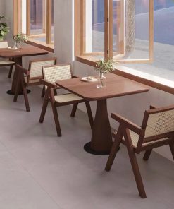 Ghế ăn, ghế cafe Jeanneret gỗ phối mây phong cách Bắc Âu