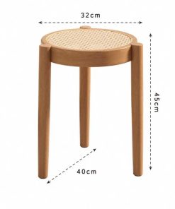 Ghế đẩu Soti mặt tròn Gỗ phối mây mắt cáo phong cách Bắc Âu