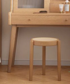 Ghế đẩu Soti mặt tròn Gỗ phối mây mắt cáo phong cách Bắc Âu