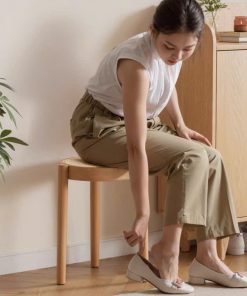 Ghế đẩu Soti mặt tròn Gỗ phối mây mắt cáo phong cách Bắc Âu