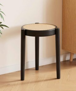 Ghế đẩu Soti mặt tròn Gỗ phối mây mắt cáo phong cách Bắc Âu