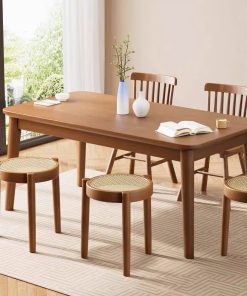 Ghế đẩu Soti mặt tròn Gỗ phối mây mắt cáo phong cách Bắc Âu