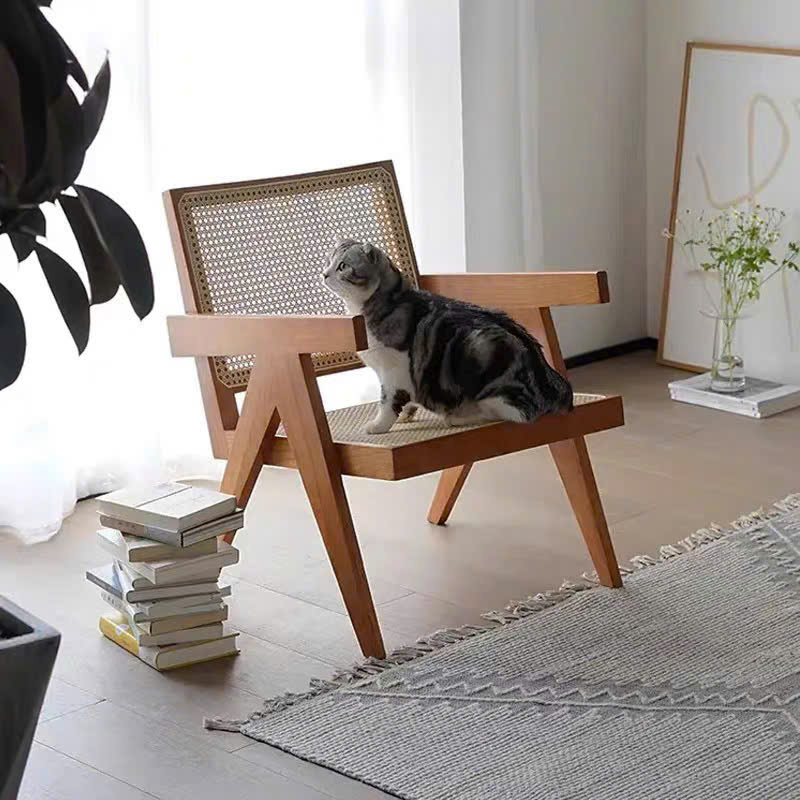 Ghế thư giãn Pierre Jeanneret gỗ phối mây phong cách Retro