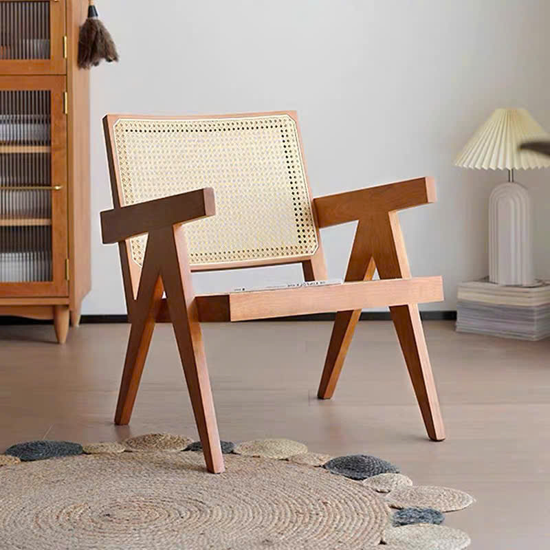 Ghế thư giãn Pierre Jeanneret gỗ phối mây phong cách Retro