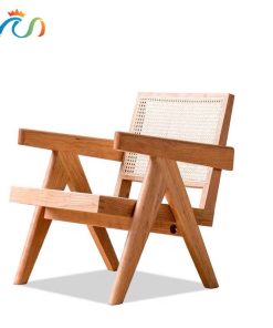 Ghế thư giãn Pierre Jeanneret gỗ phối mây phong cách Retro