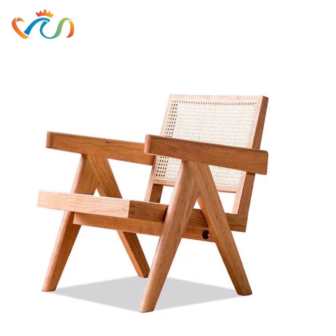 Ghế thư giãn Pierre Jeanneret gỗ phối mây phong cách Retro