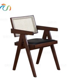 Ghế ăn, ghế cafe Jeanneret gỗ phối mây Đệm Da phong cách Bắc Âu