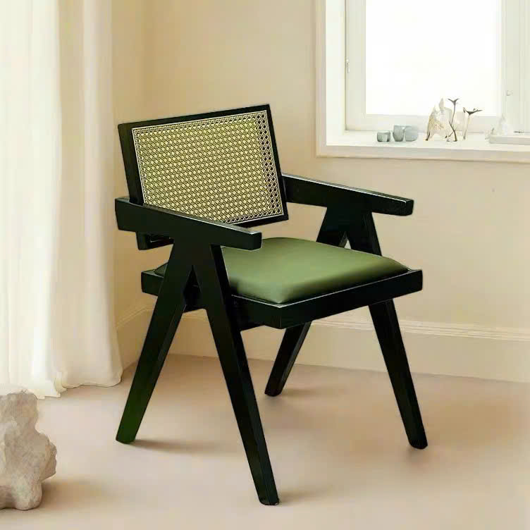 Ghế ăn, ghế cafe Jeanneret gỗ phối mây Đệm Da phong cách Bắc Âu