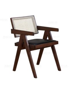 Ghế ăn, ghế cafe Jeanneret gỗ phối mây Đệm Da phong cách Bắc Âu