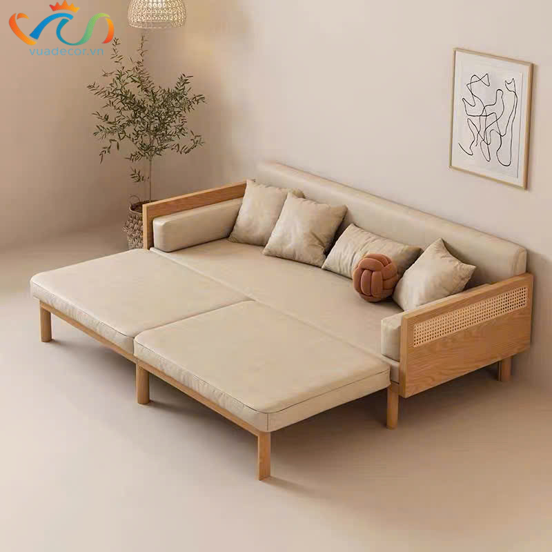 Ghế Sofa Bed, Sofa Giường Gỗ phối Mây VSG02