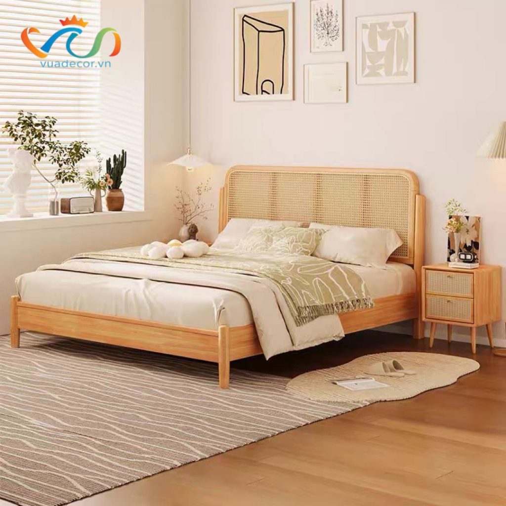 Giường ngủ Gỗ tự nhiên phối mây VG01