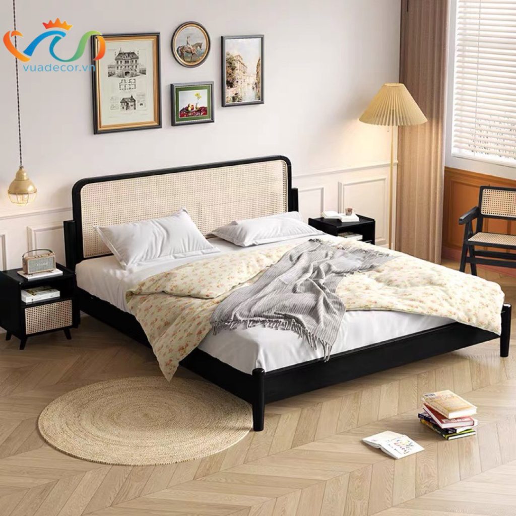 Giường ngủ Gỗ tự nhiên phối mây VG01