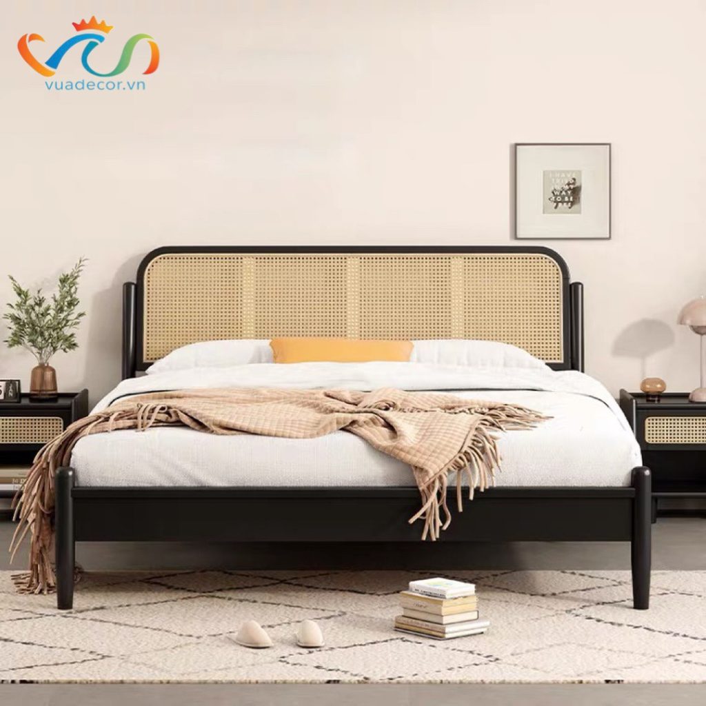 Giường ngủ Gỗ tự nhiên phối mây VG01