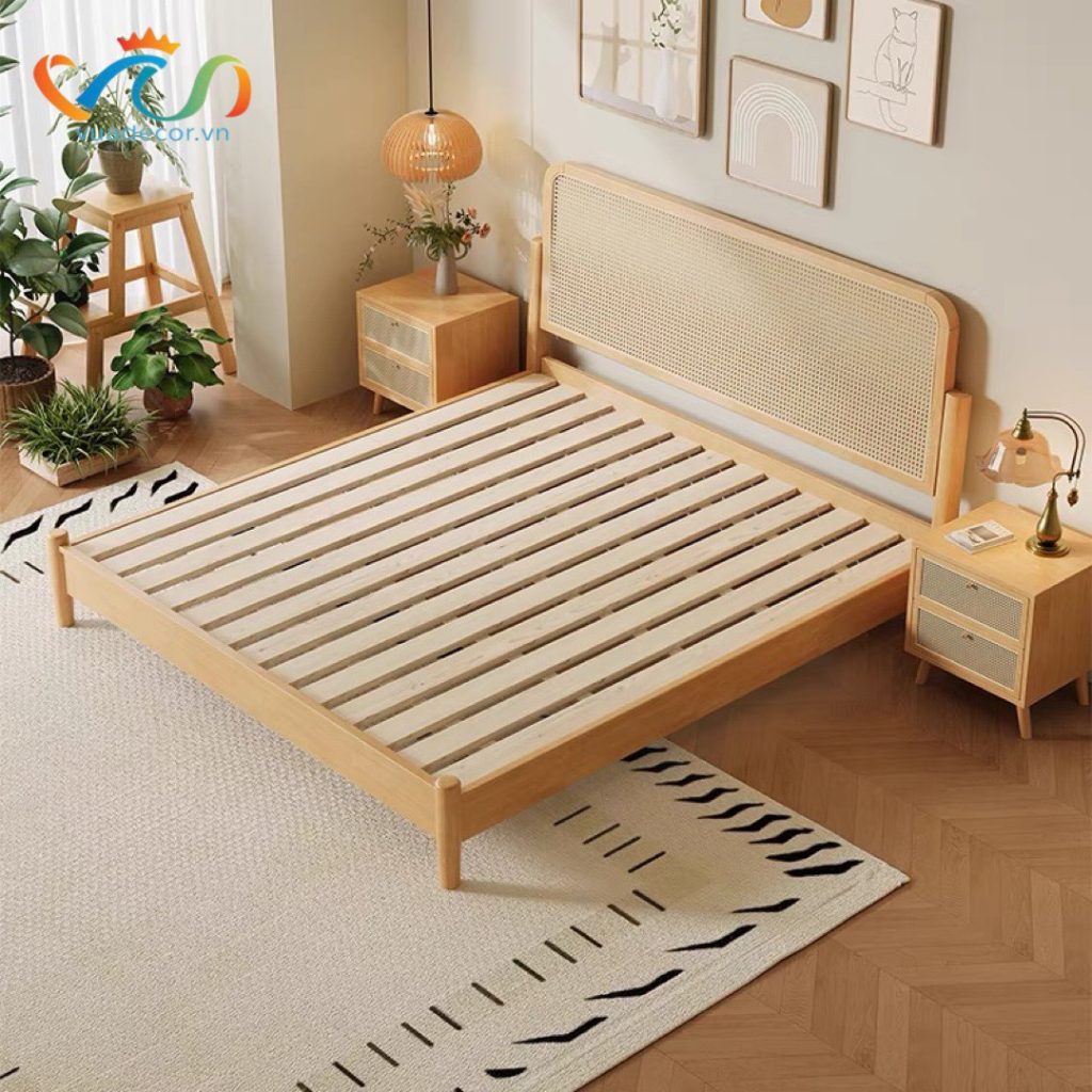 Giường ngủ Gỗ tự nhiên phối mây VG01