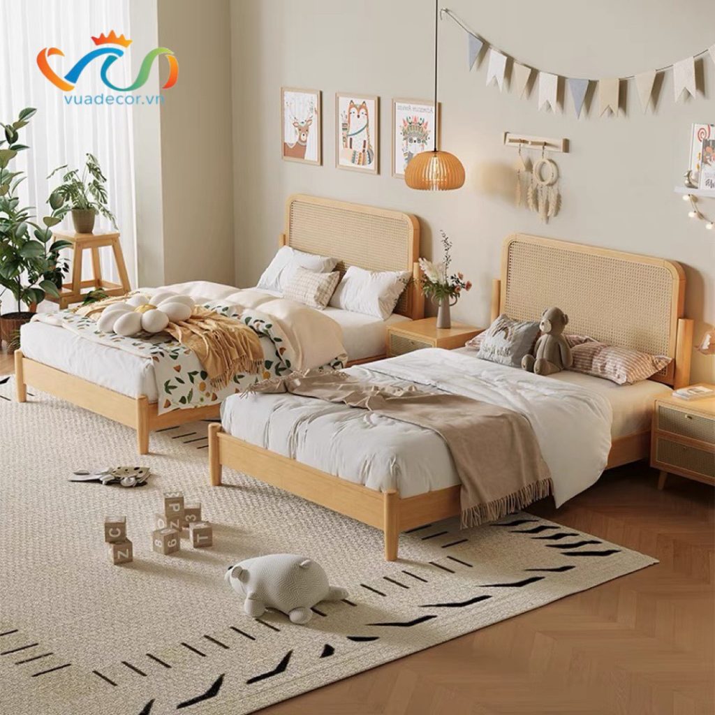 Giường ngủ Gỗ tự nhiên phối mây VG01