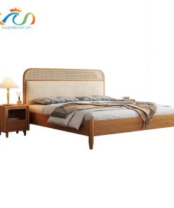 Giường ngủ Gỗ tự nhiên phối mây ốp đệm da VG02