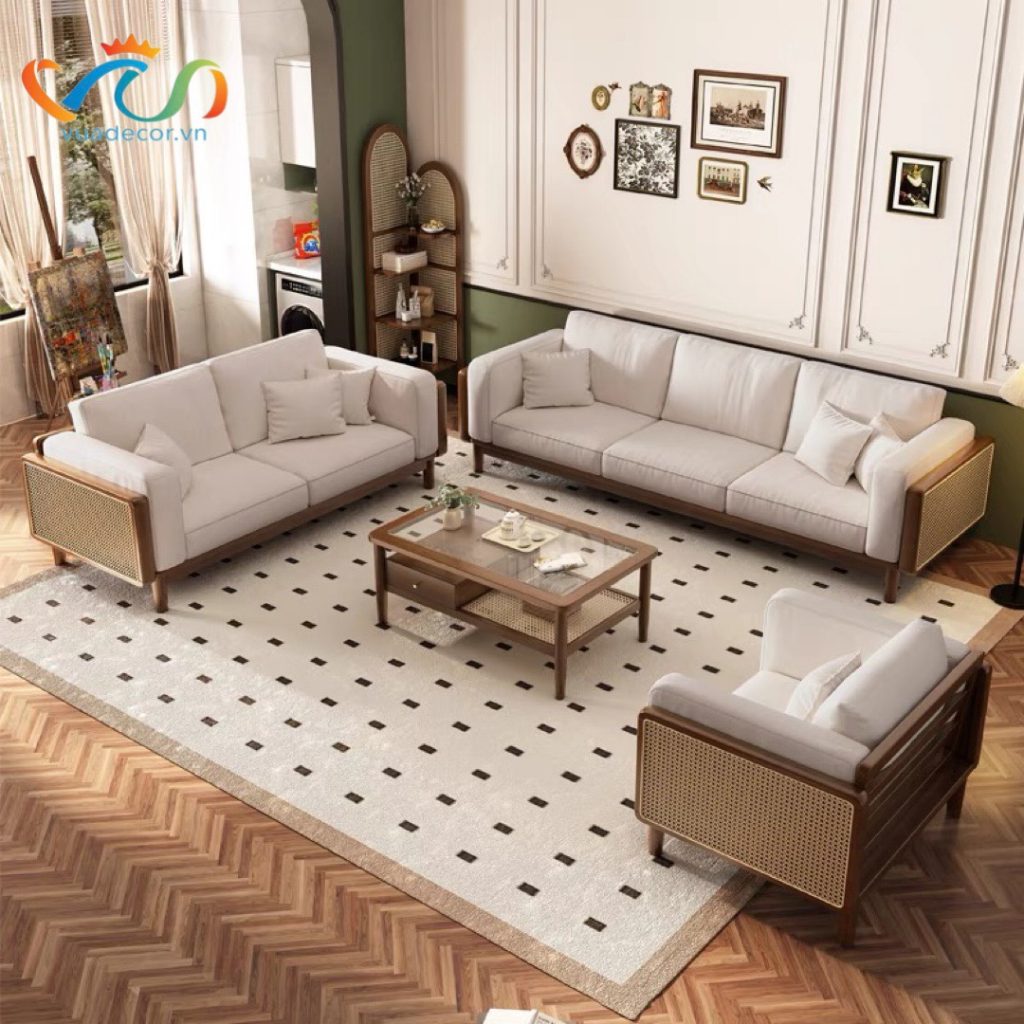 Sofa gỗ phối mây VS38 Helena