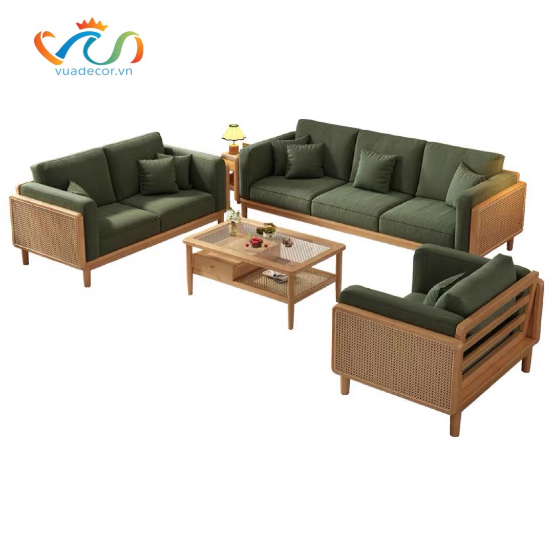 Sofa gỗ phối mây VS38 Helena