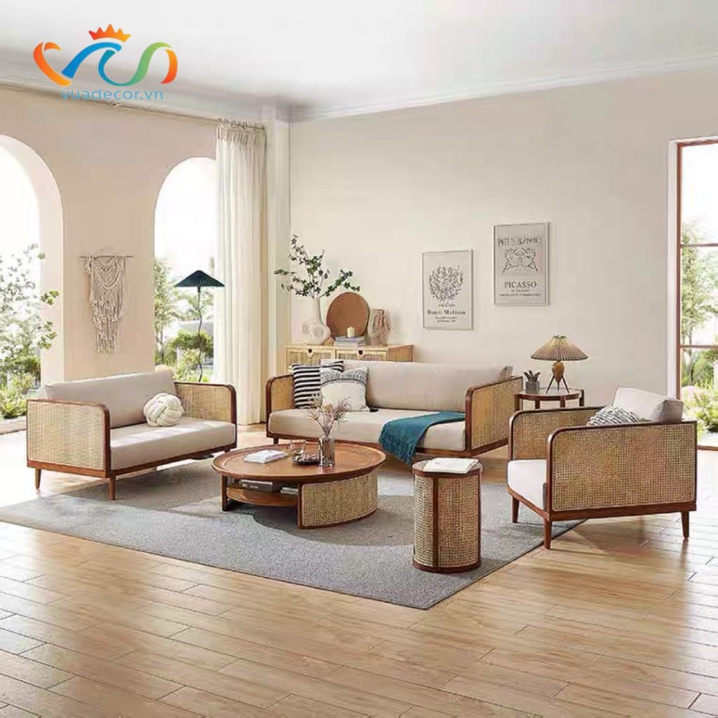 Sofa gỗ phối mây VS38 Helena