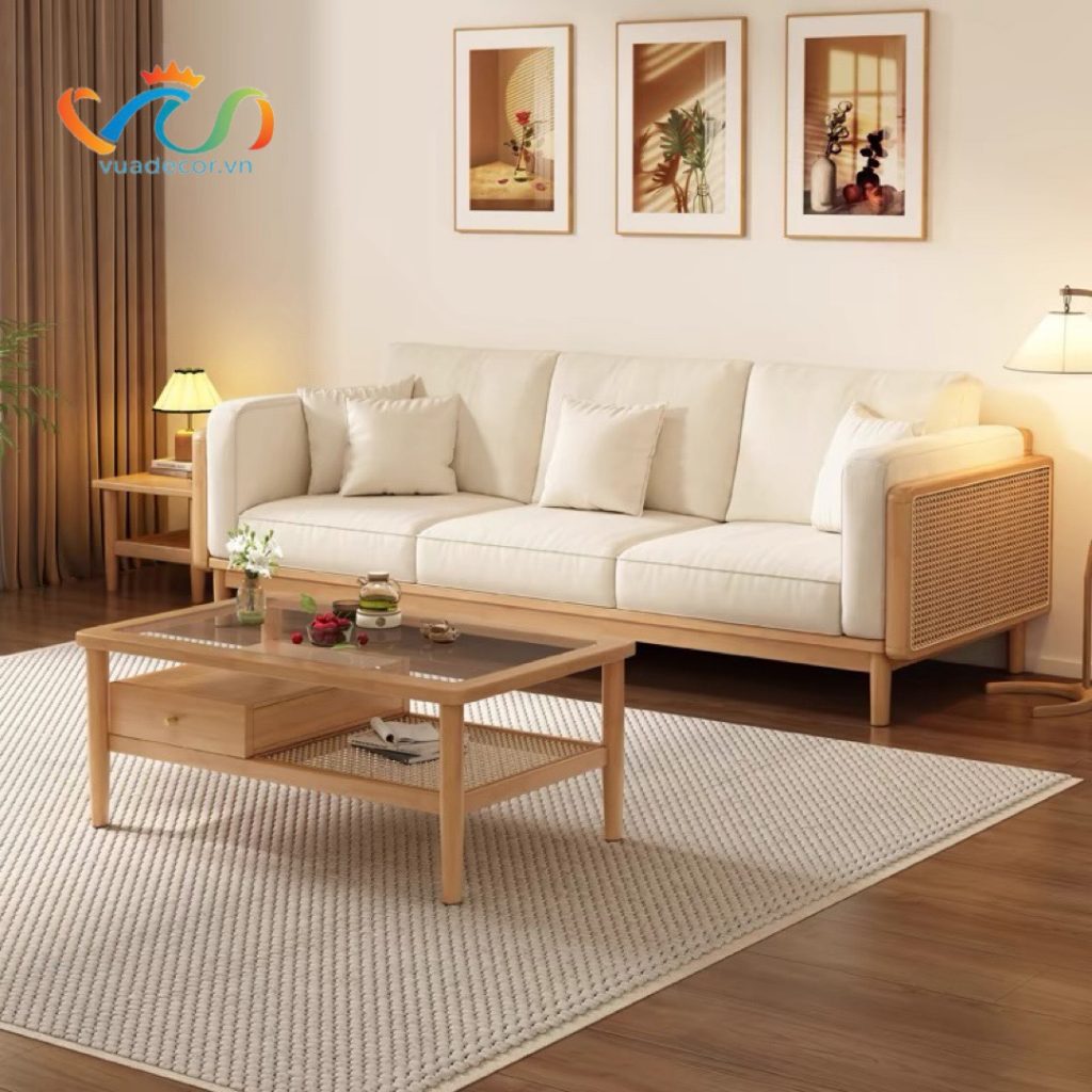 Sofa gỗ phối mây VS38 Helena