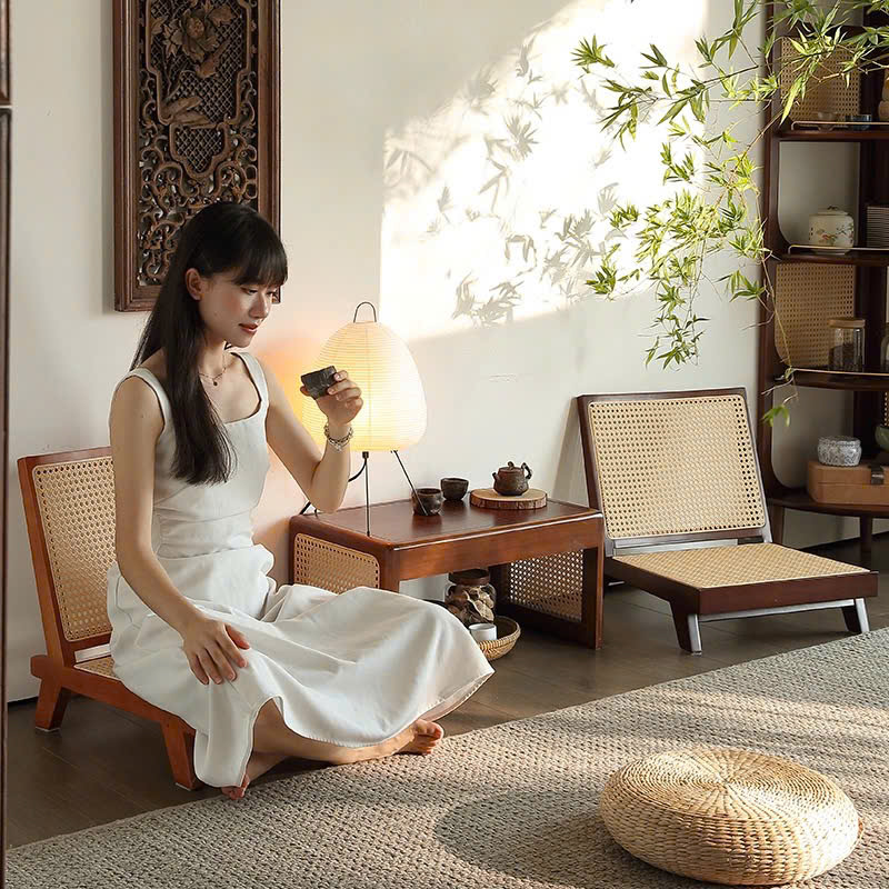 Bàn trà, giỏ gỗ phối mây VGD03