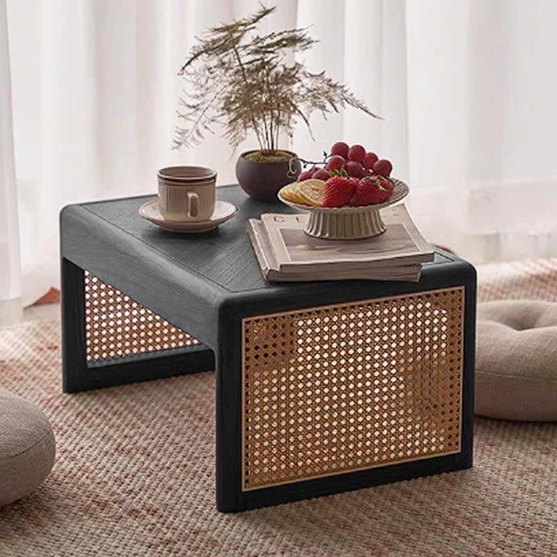 Bàn trà, giỏ gỗ phối mây VGD03