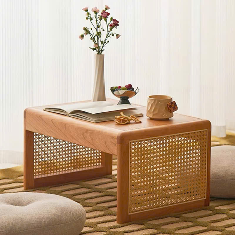 Bàn trà, giỏ gỗ phối mây VGD03