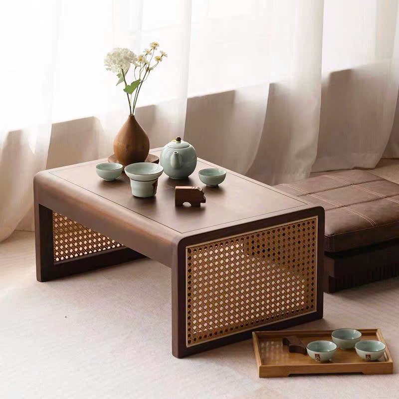 Bàn trà, giỏ gỗ phối mây VGD03