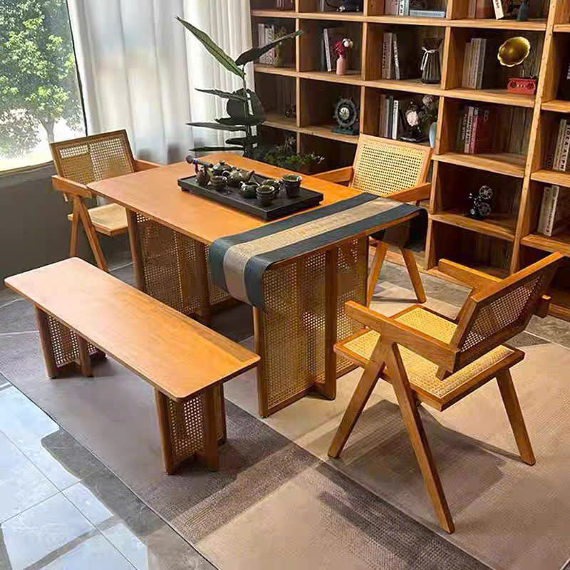 Ghế băng, ghế ăn, ghế cafe VGB06 gỗ phối mây