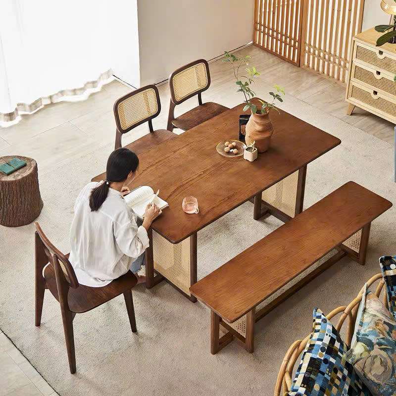Ghế băng, ghế ăn, ghế cafe VGB06 gỗ phối mây