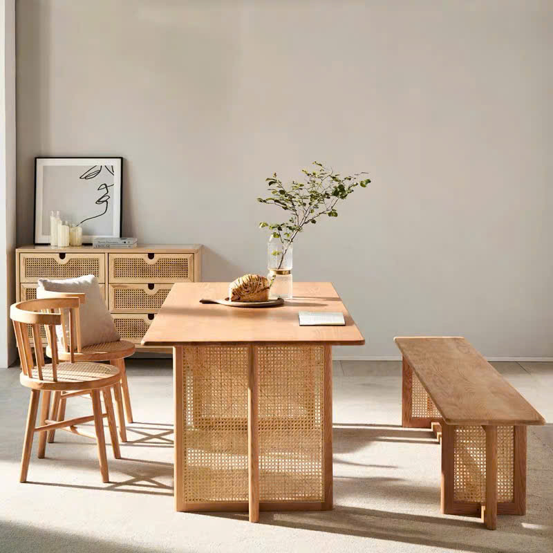Ghế băng, ghế ăn, ghế cafe VGB06 gỗ phối mây