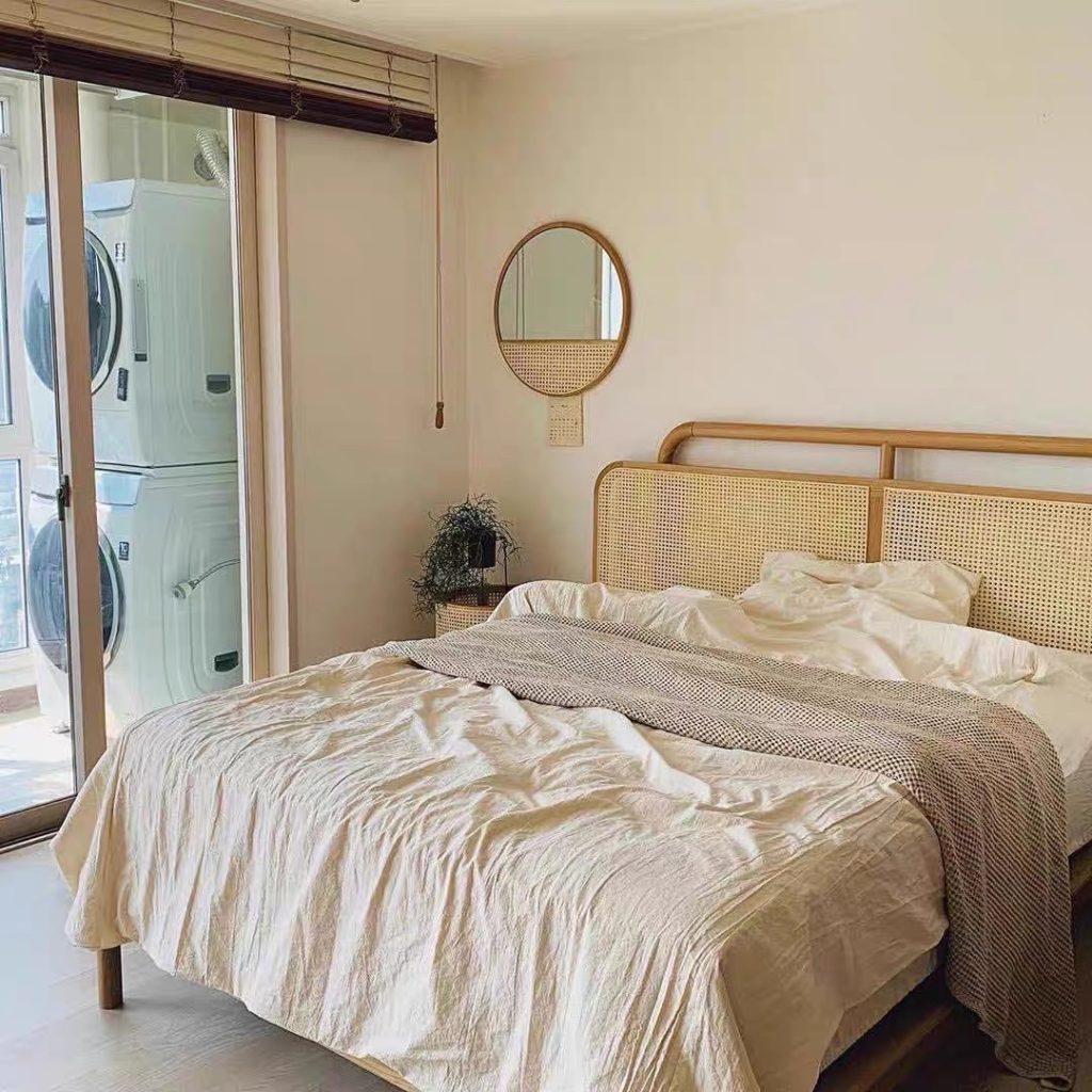 Gương gỗ phối mây hình tròn