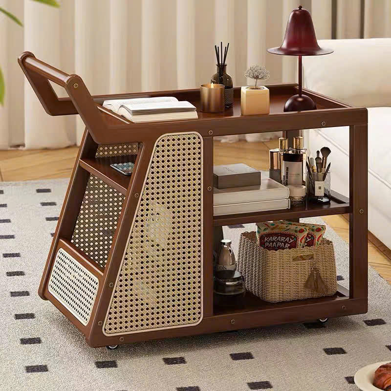 Bàn trà, Tủ Tab mini gỗ phối mây có bánh xe VGD18