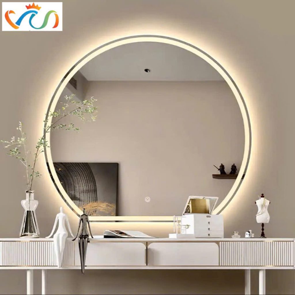 Gương tròn khuyết led cảm ứng cách