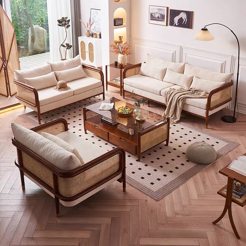 Sofa gỗ phối mây VS37 Heatherfield