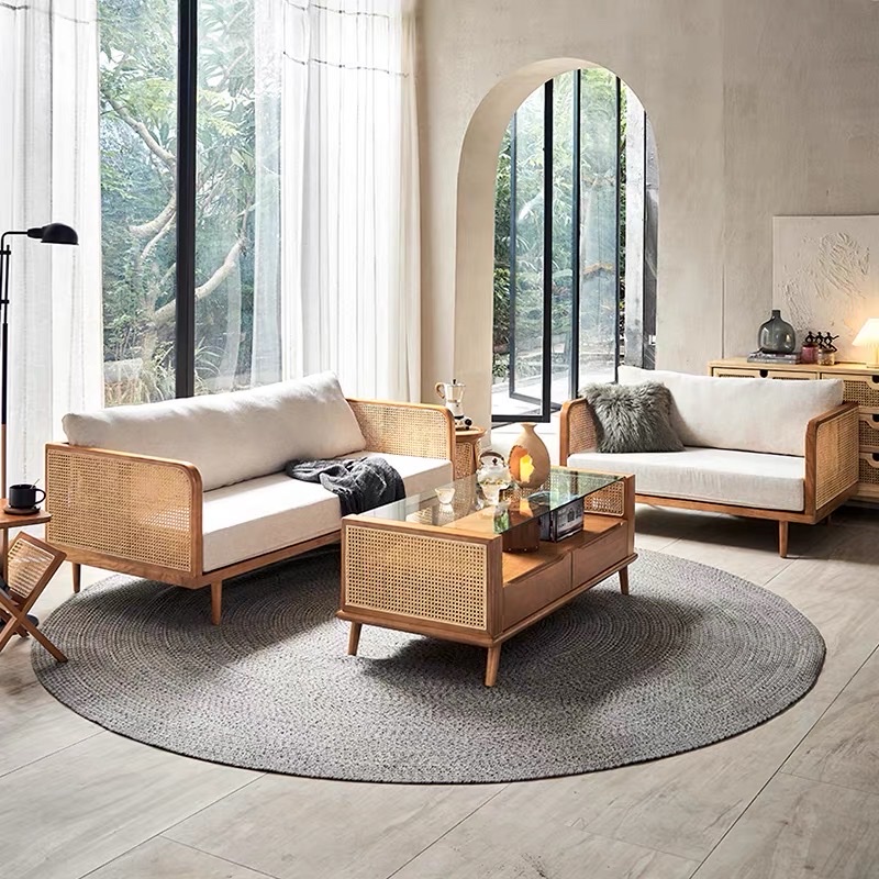 Sofa gỗ phối mây VS38 Helena