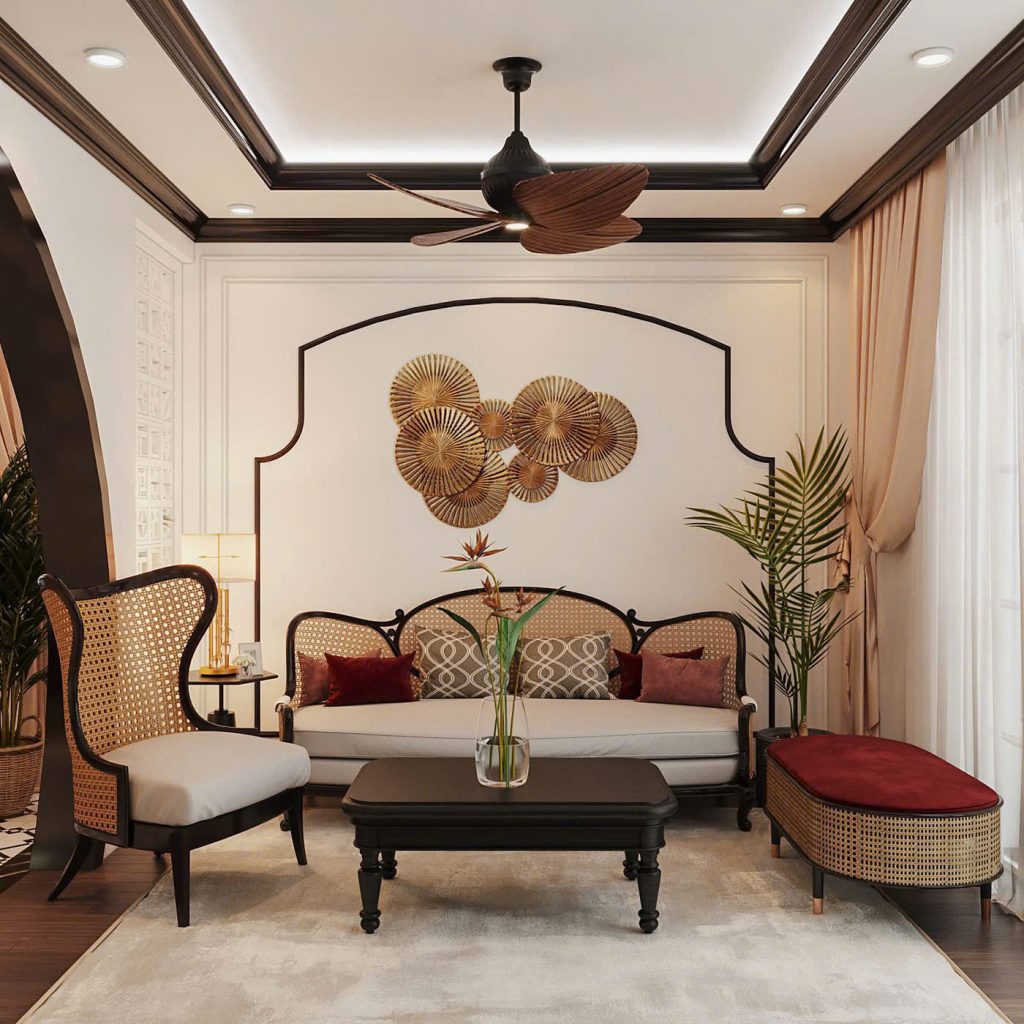 Sofa gỗ phối mây Indochine VS42 Marriott