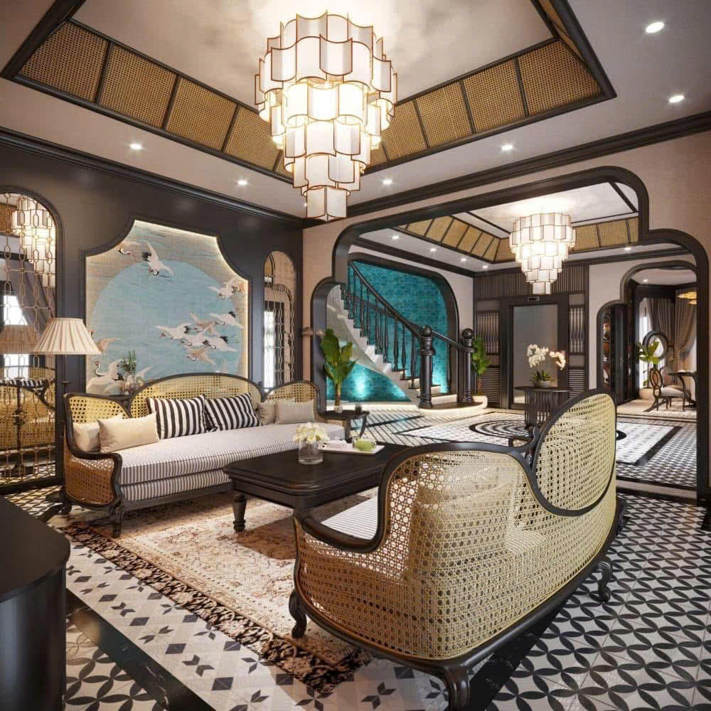 Sofa gỗ phối mây Indochine VS42 Marriott
