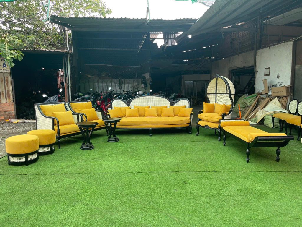 Sofa gỗ phối mây Indochine VS42 Marriott