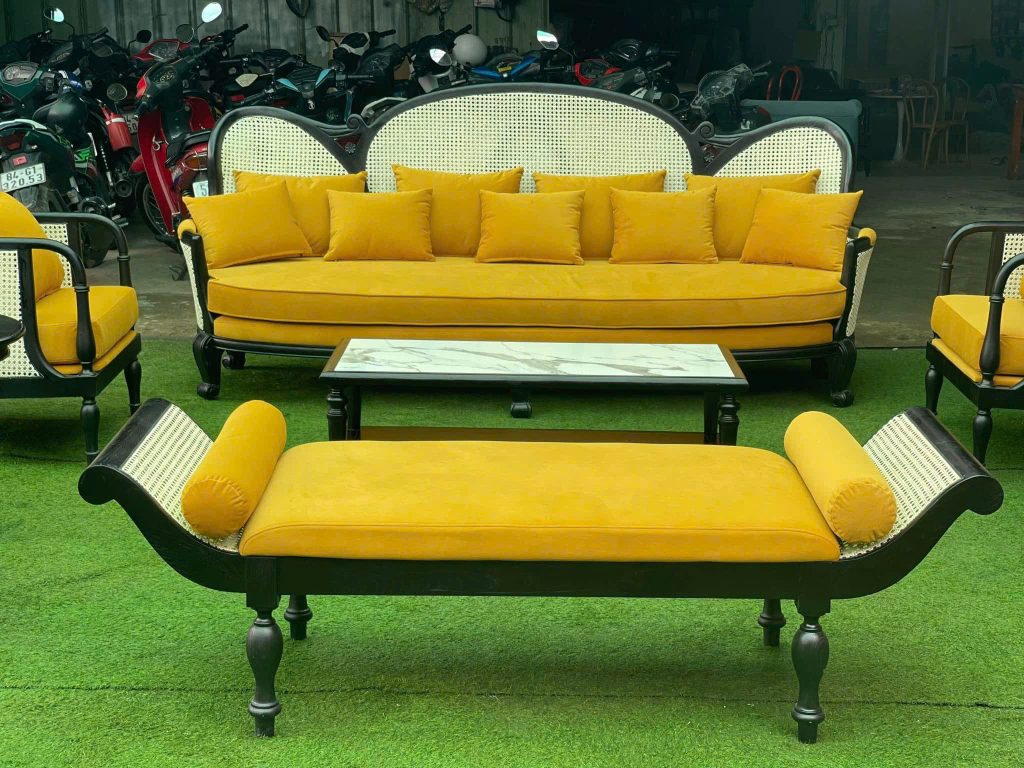 Sofa gỗ phối mây Indochine VS42 Marriott