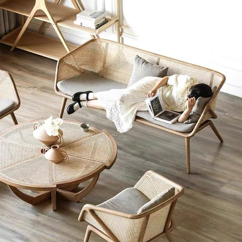 Sofa gỗ phối mây VS43 Junzi