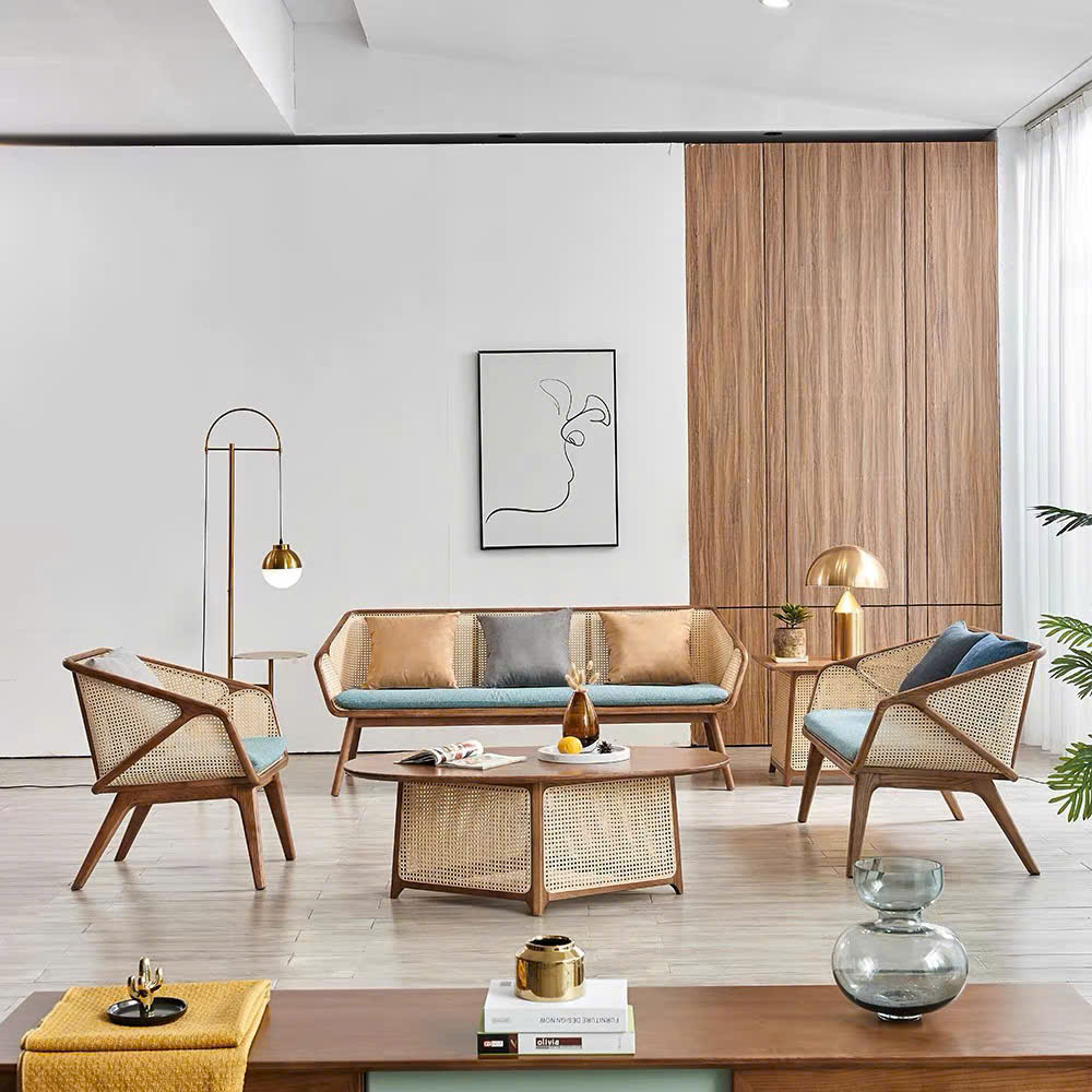 Sofa gỗ phối mây VS43 Junzi