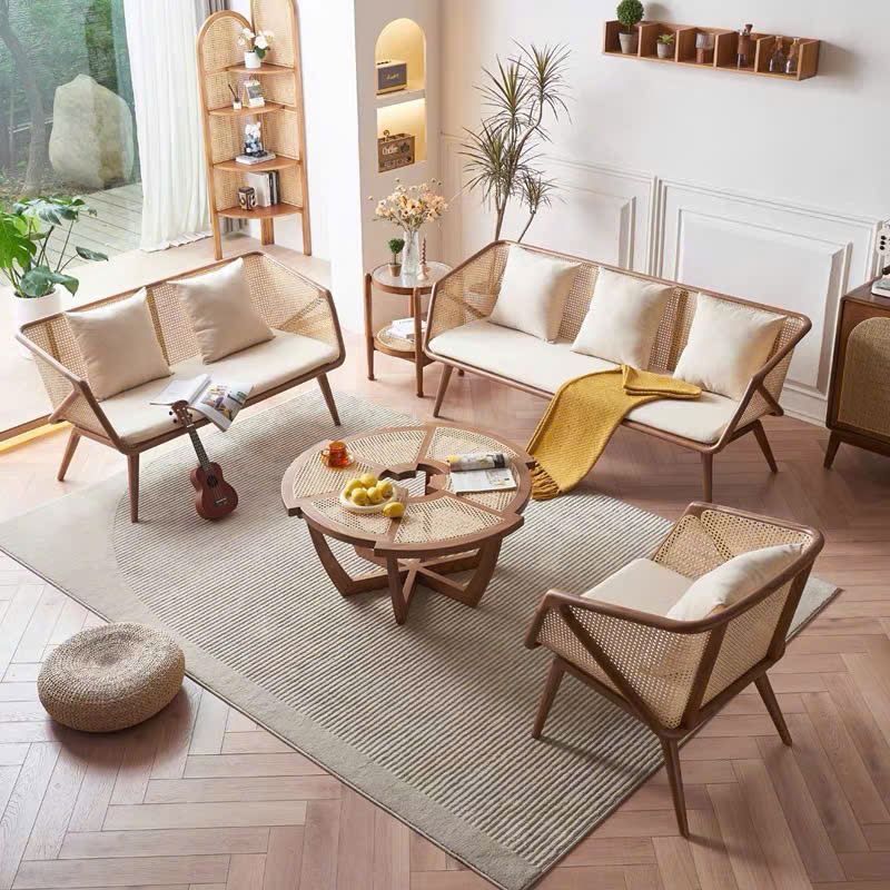 Sofa gỗ phối mây VS43 Junzi